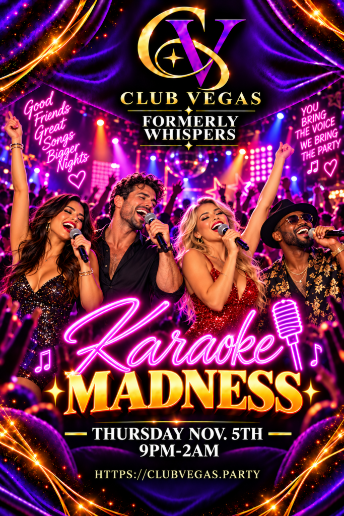 Karaoke Madness at Club Vegas, November 5, 2026, 9 PM–2 AM.
